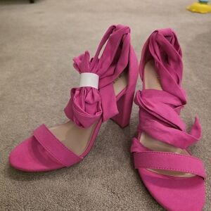 Dream Pairs Hot Pink Wrap-Around Block Heel Sandals